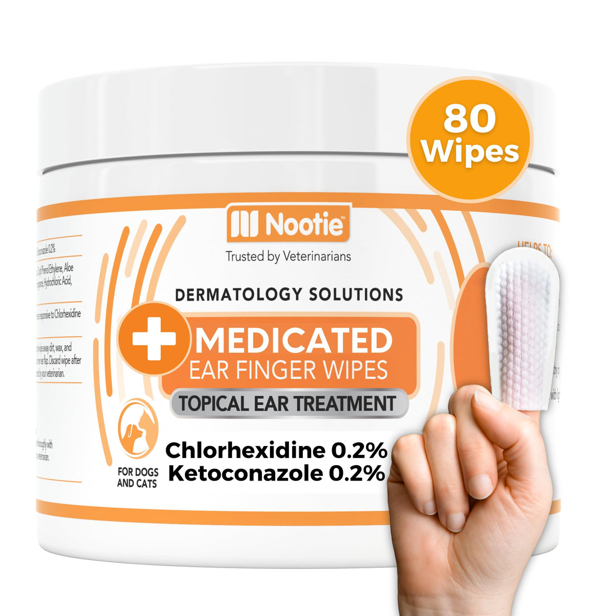 Nootie medicated ear wipes with finger-application for precise cleaning