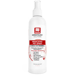 Nootie medicated spray bottle front view for dogs and cats, easy skin relief.