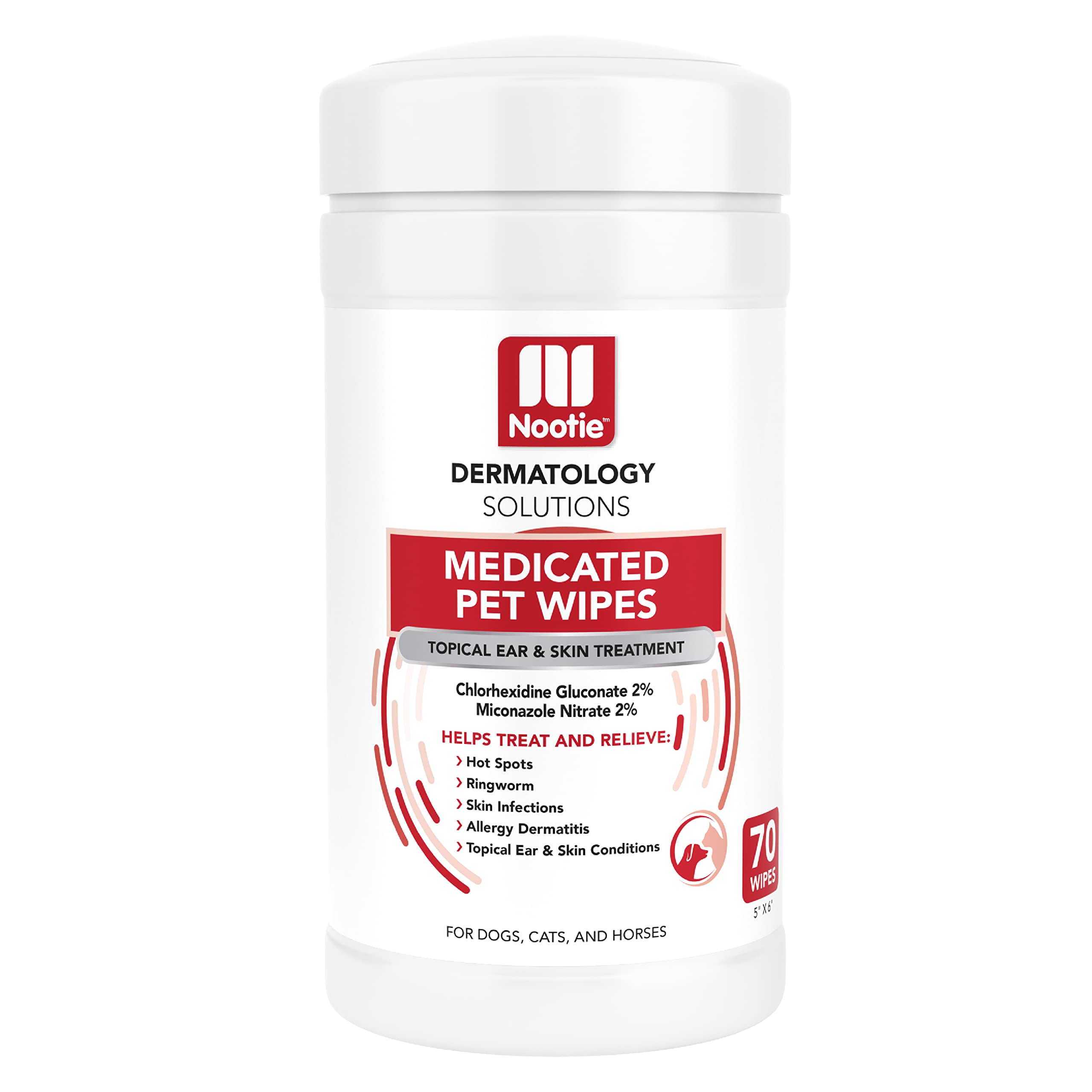 Nootie medicated wipes pack (70-count) for dogs and cats, ready for on-the-go care.