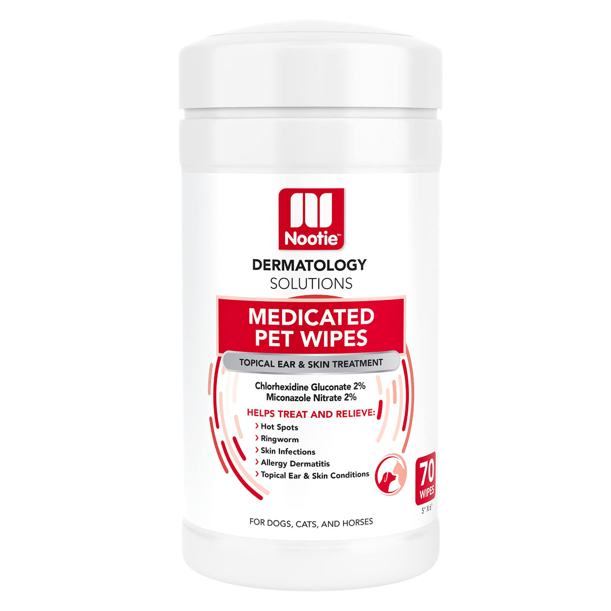Nootie medicated wipes pack (70-count) for dogs and cats, ready for on-the-go care.