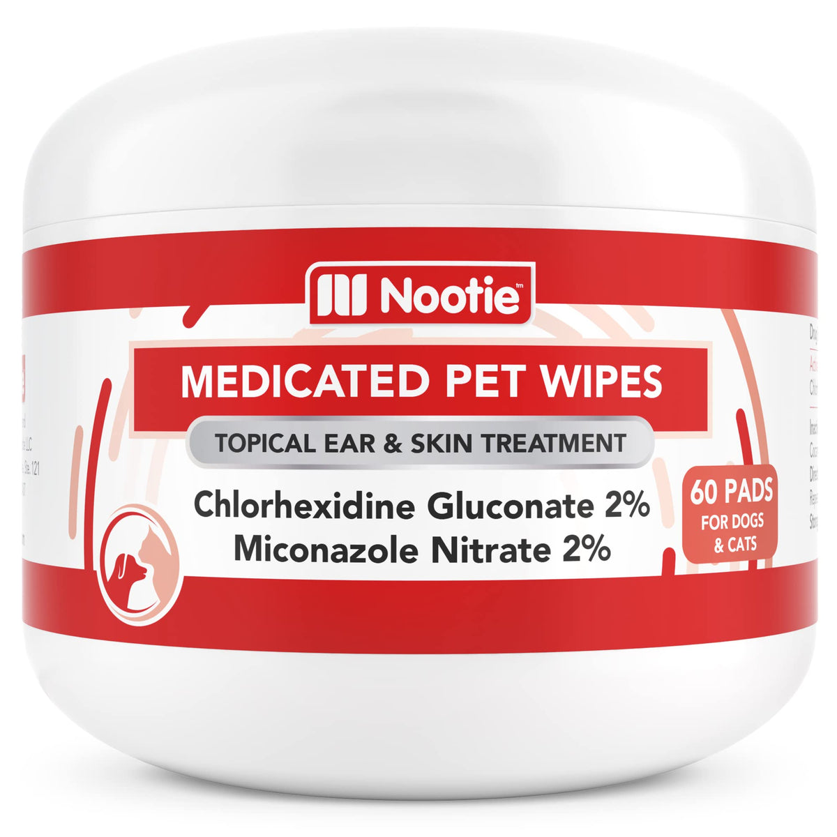 Nootie medicated wipes pack closeup for dogs and cats, convenient skin care.