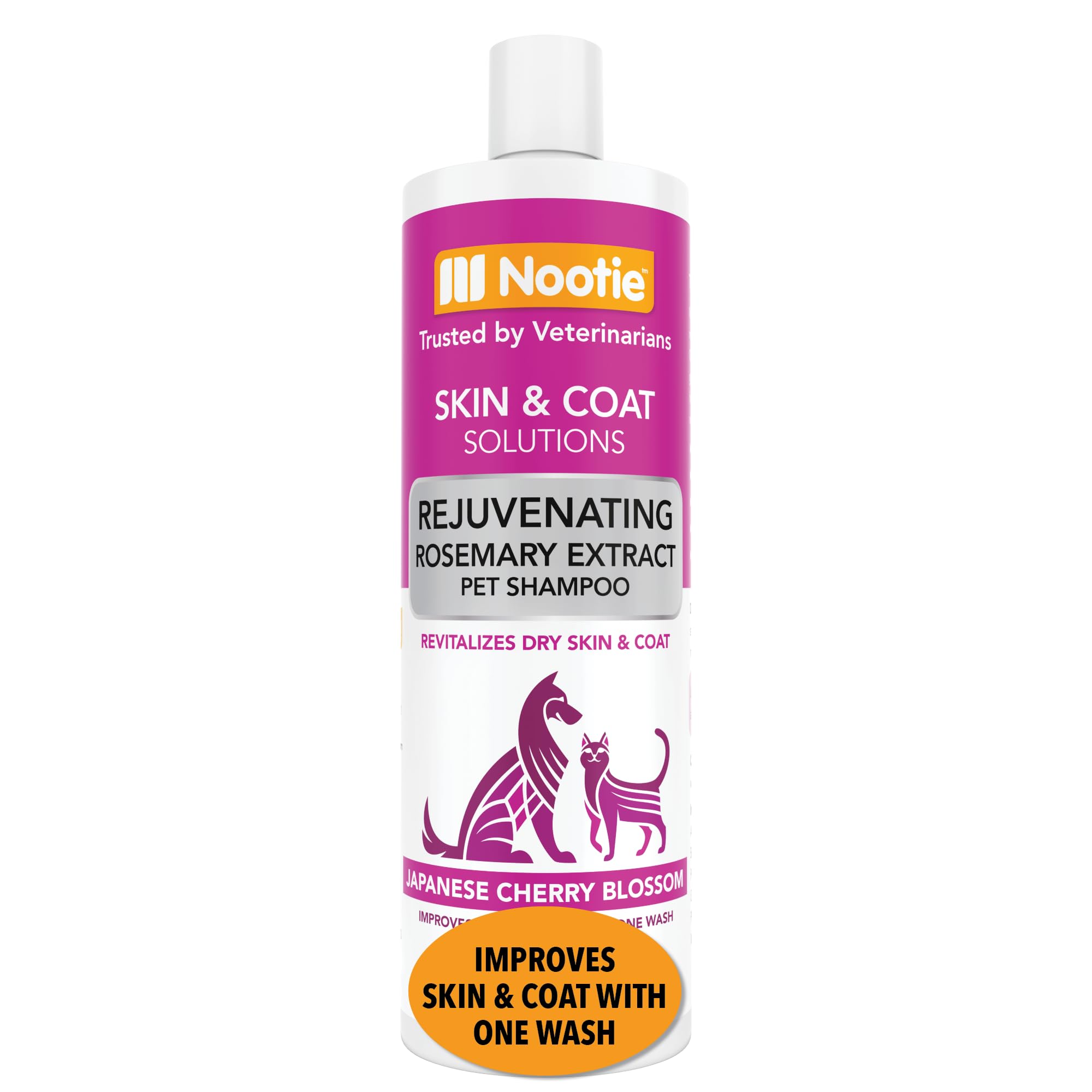 Nootie pet shampoo packaging close-up highlights natural formula for sensitive skin.