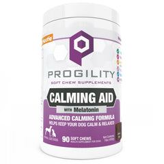 Nootie Progility calming soft chews in bottle help soothe dogs during stressful events