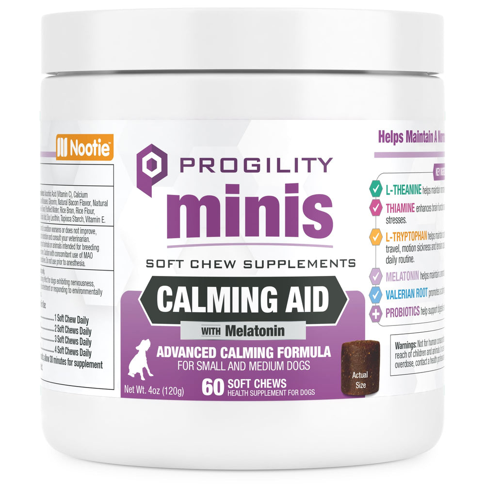 Nootie Progility Mini Calming Soft Chews bottle for easy daily use