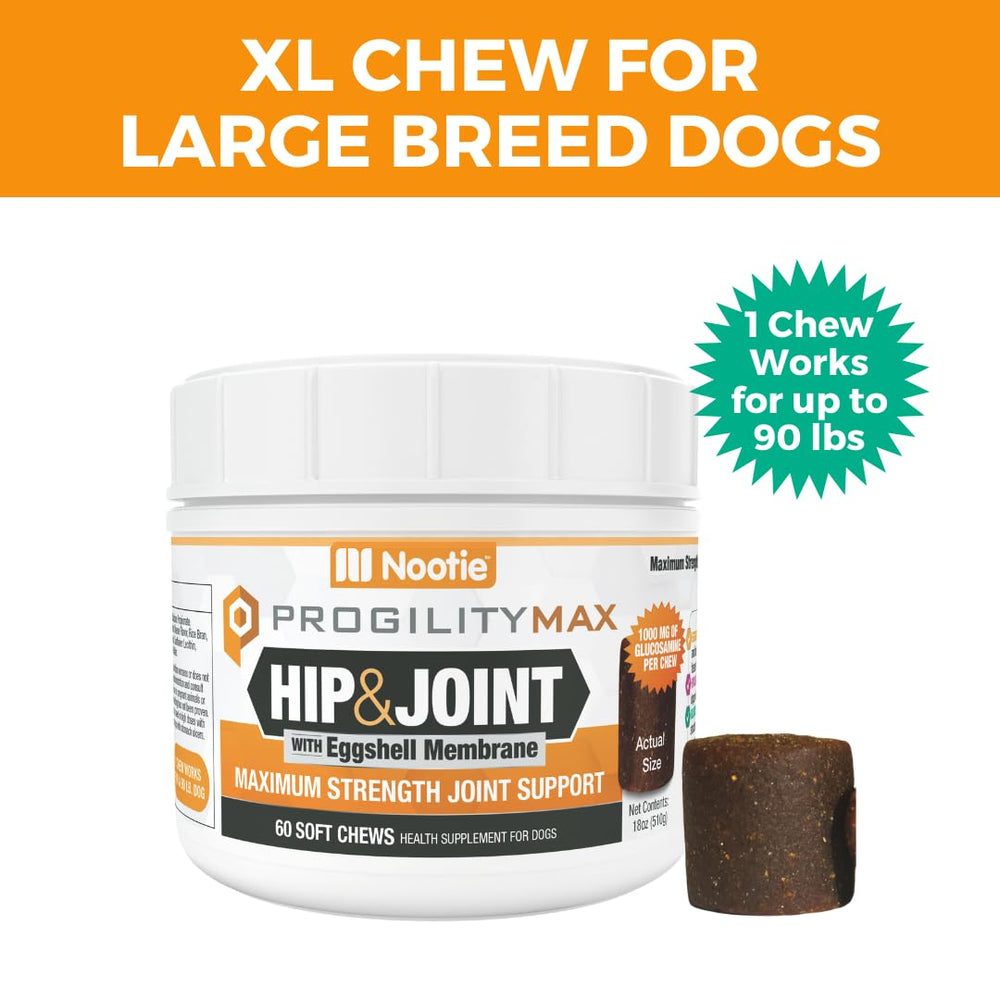 Nootie Progility soft chews in bacon-cheese flavor for daily dosing.