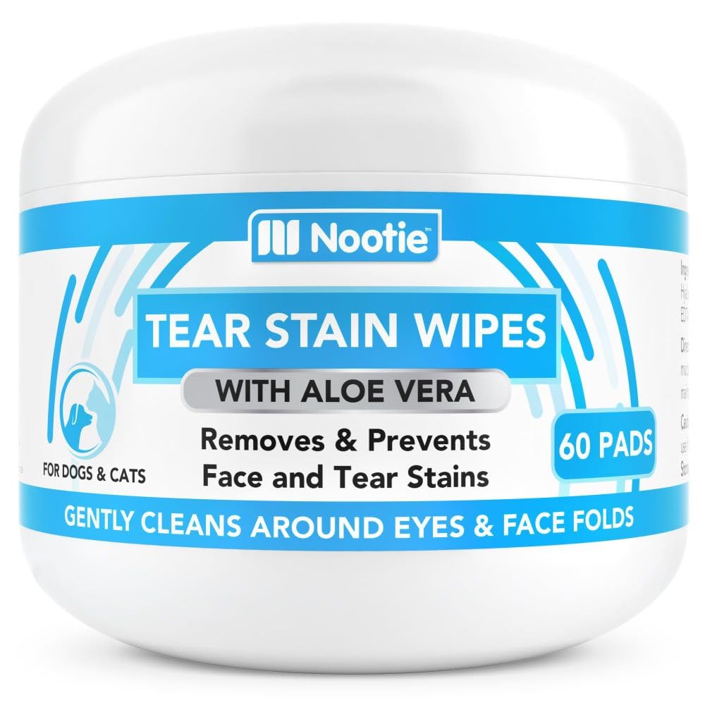 Nootie Tear Stain Wipes pack shot for dogs and cats promoting gentle stain care