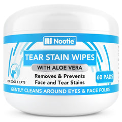 Nootie Tear Stain Wipes pack shot for dogs and cats promoting gentle stain care