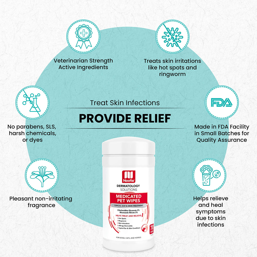 Nootie wipes used on a cat's skin area showing easy grip and usage.