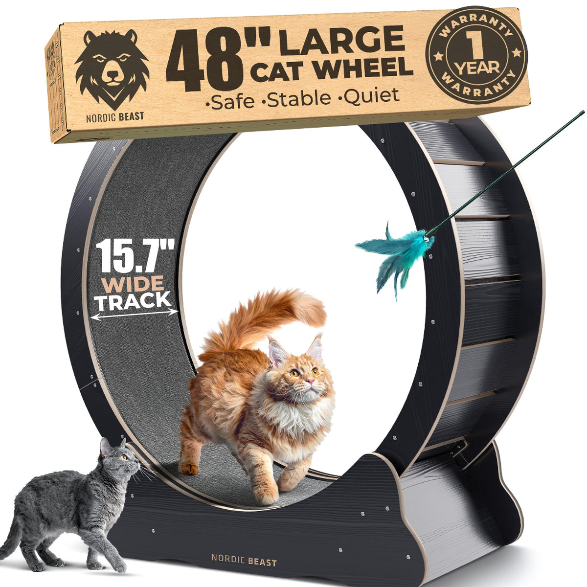 Nordic Beast 48'' XL cat wheel front view with spacious running space for large cats