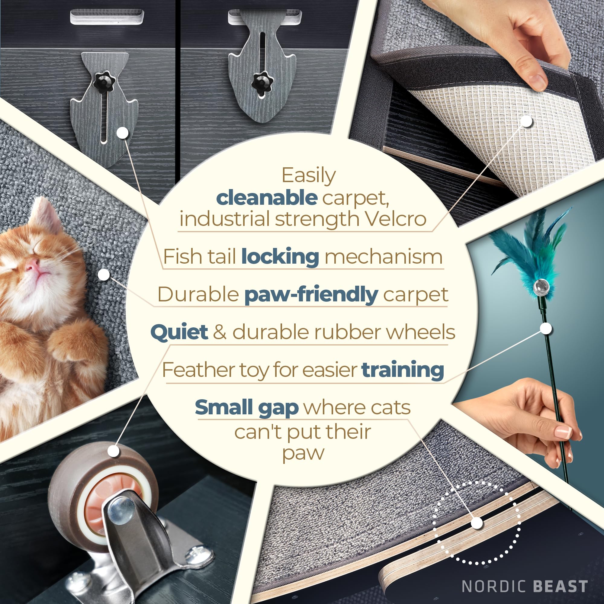 Nordic Beast cat wheel paw-friendly carpet close-up emphasizing gentle grip