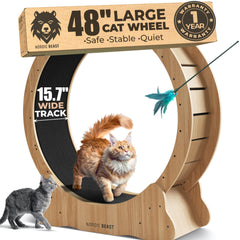 Nordic Beast Walnut Wood 48'' cat wheel offers a safe indoor exercise surface
