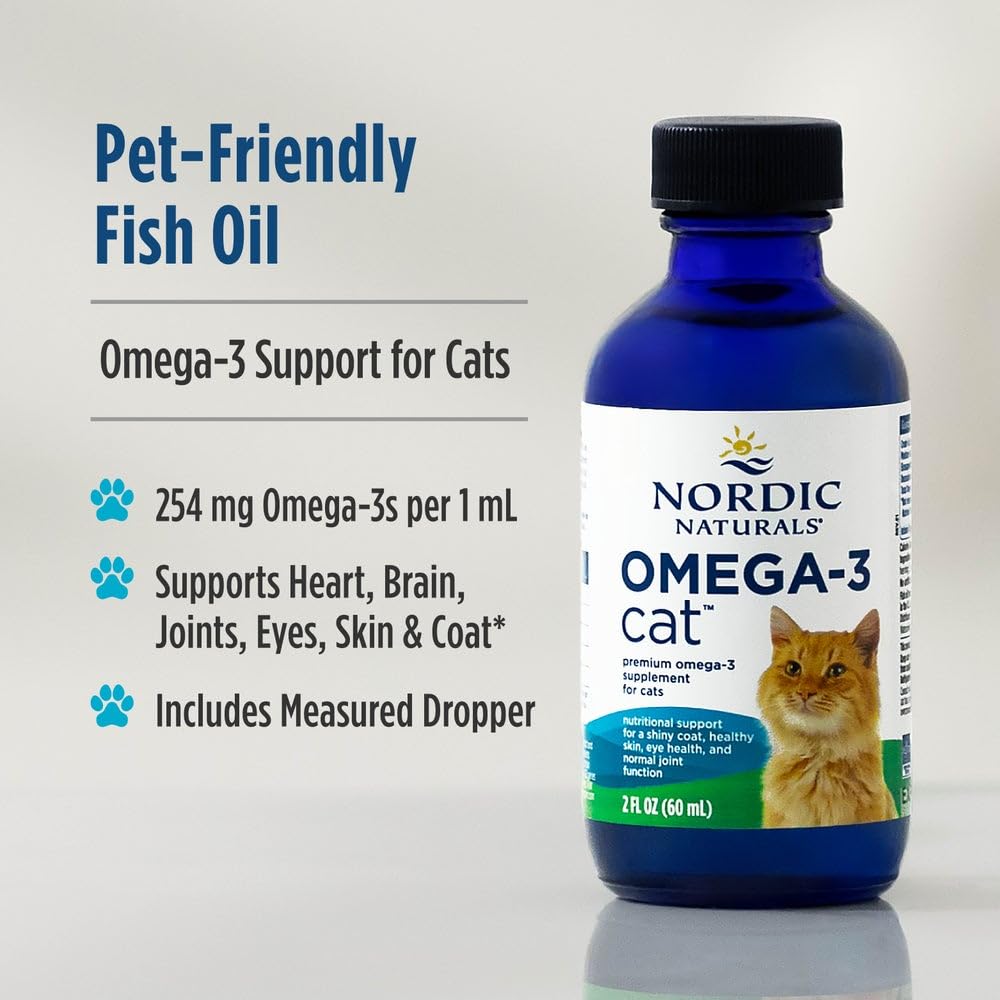 Nordic Naturals Omega-3 Cat label detail emphasizing purity and non-GMO sourcing