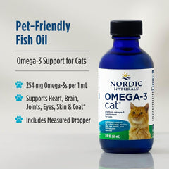 Nordic Naturals Omega-3 Cat label detail emphasizing purity and non-GMO sourcing