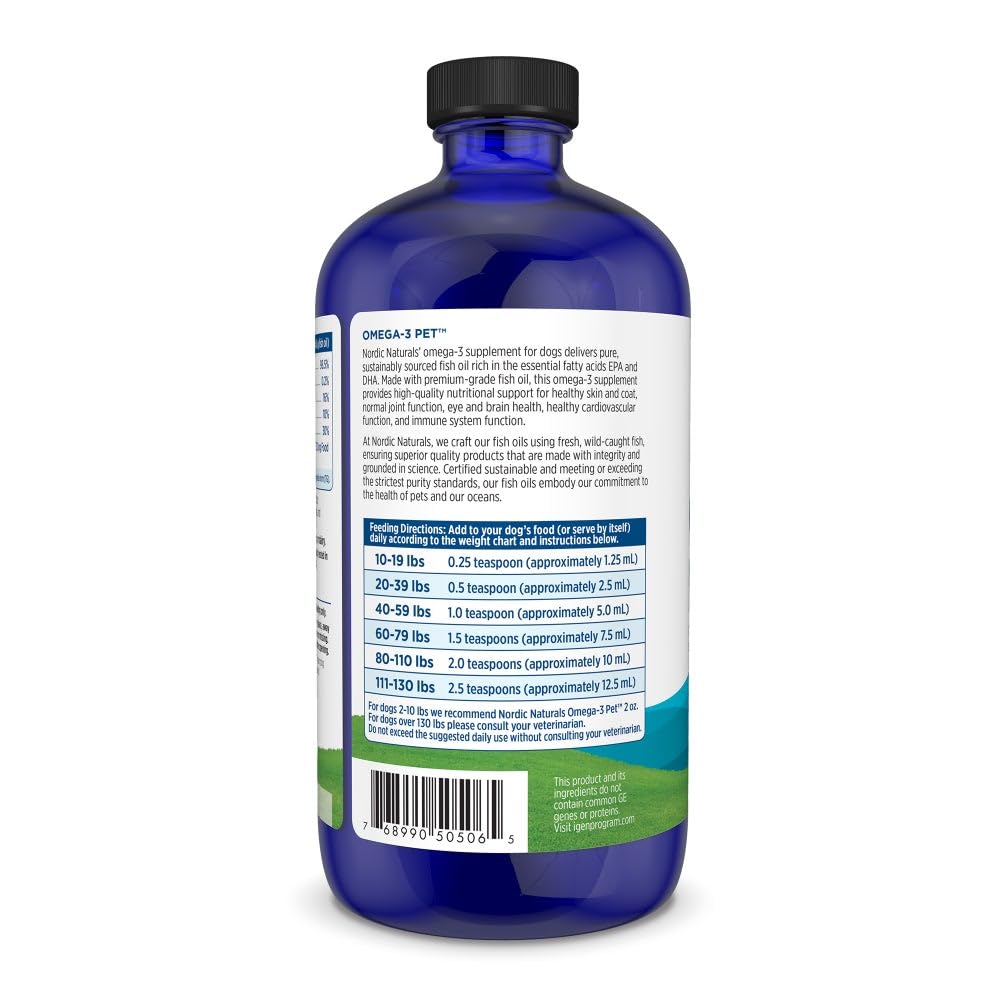 Nordic Naturals Omega-3 Pet dosing guide demonstrates easy teaspoon measurement