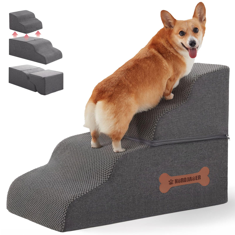 Nordjager Dog Stairs four steps for bed accessibility helps small pets reach high beds safely.