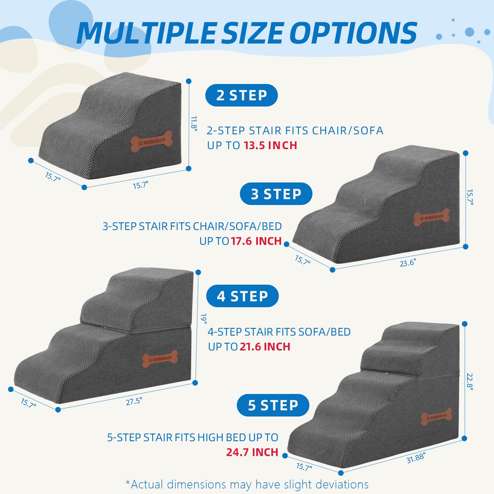 Nordjager Dog Stairs four steps memory foam support protects joints during climbs.