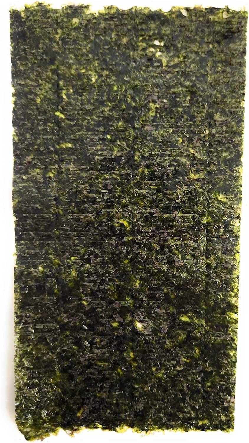 Norman's Nori seaweed sheet close-up shows thick texture and nutrients.