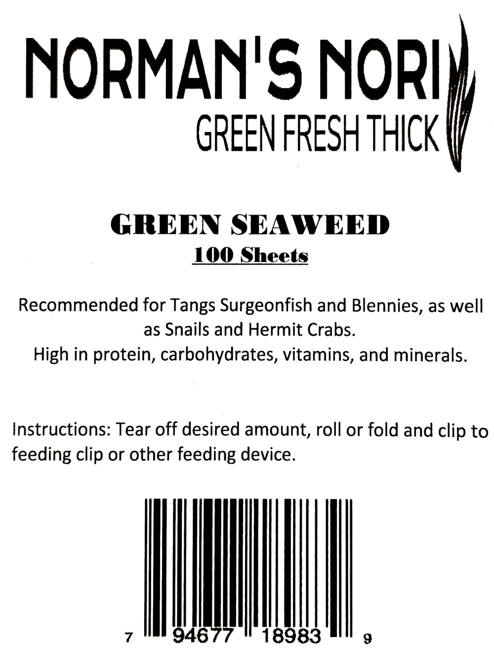 Norman's Nori seaweed sheet rich in nutrients for fish.