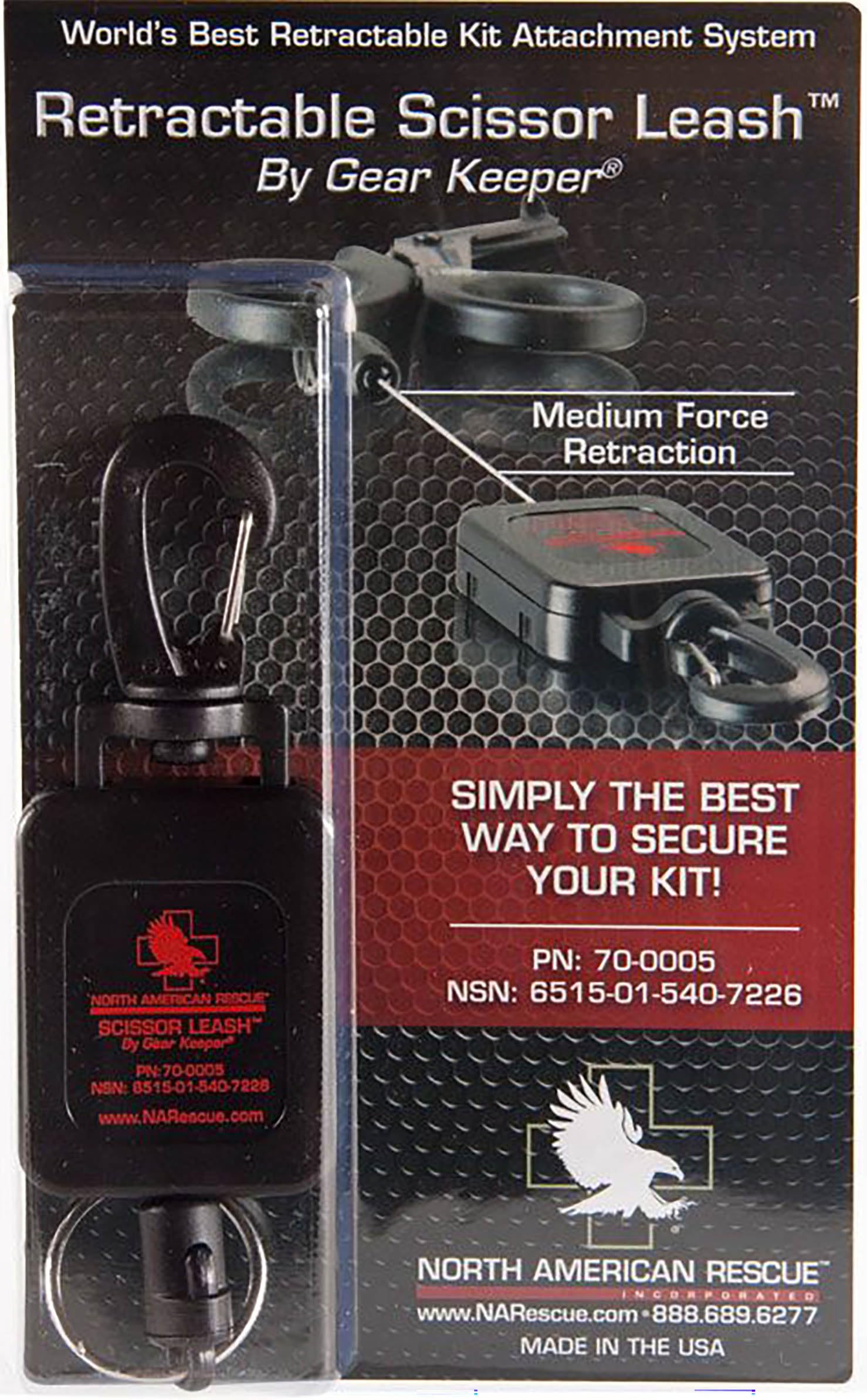 North American Rescue leash with clip promotes quick access while maintaining positive control.