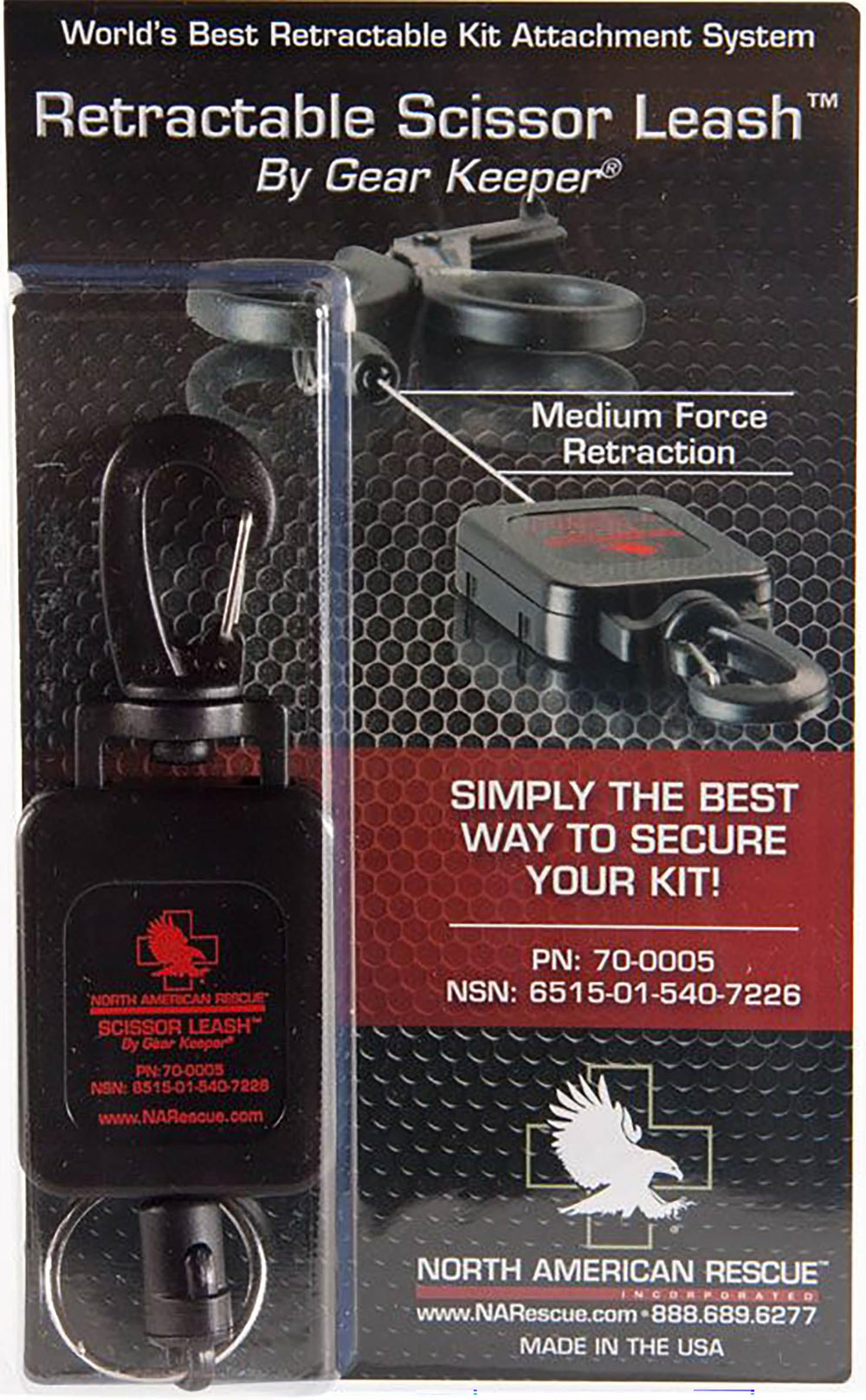 North American Rescue leash with clip promotes quick access while maintaining positive control.