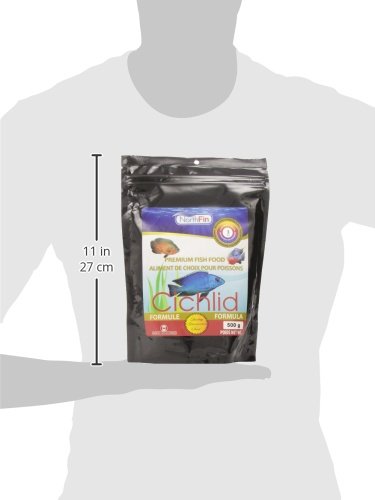NorthFin Cichlid Formula packaging highlights Made in Canada and natural ingredients.