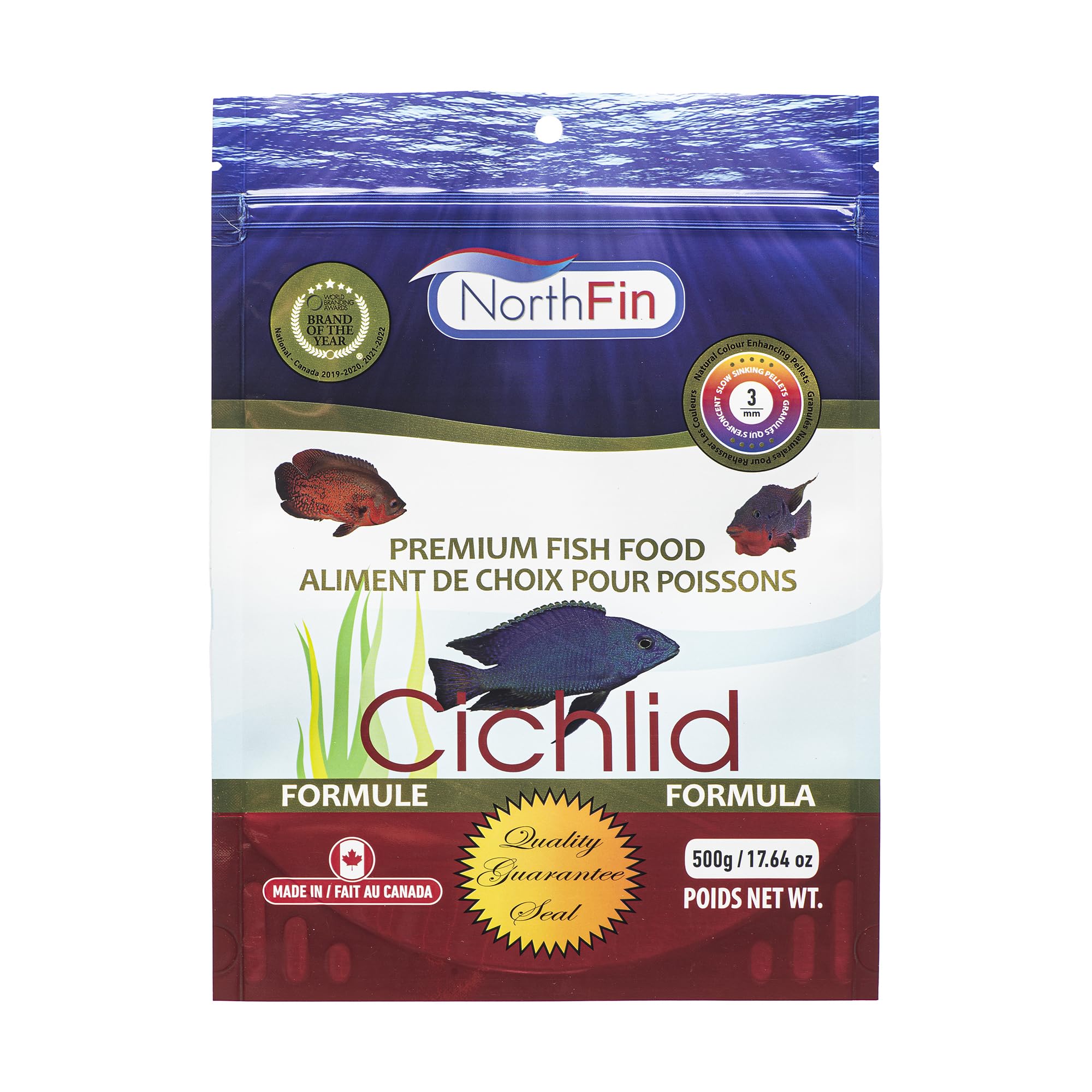 NorthFin Cichlid Formula pellets close-up for digestion and color.