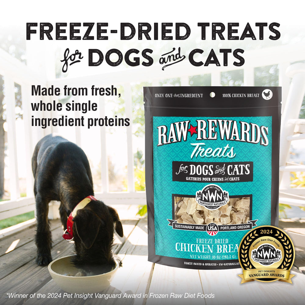 Northwest Naturals Freeze-Dried Chicken Bites close-up, tasty bite-sized treats for dogs and cats.