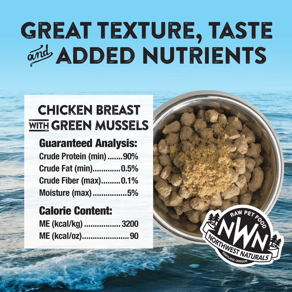Serving bowl with Northwest Naturals topper over meals for pets