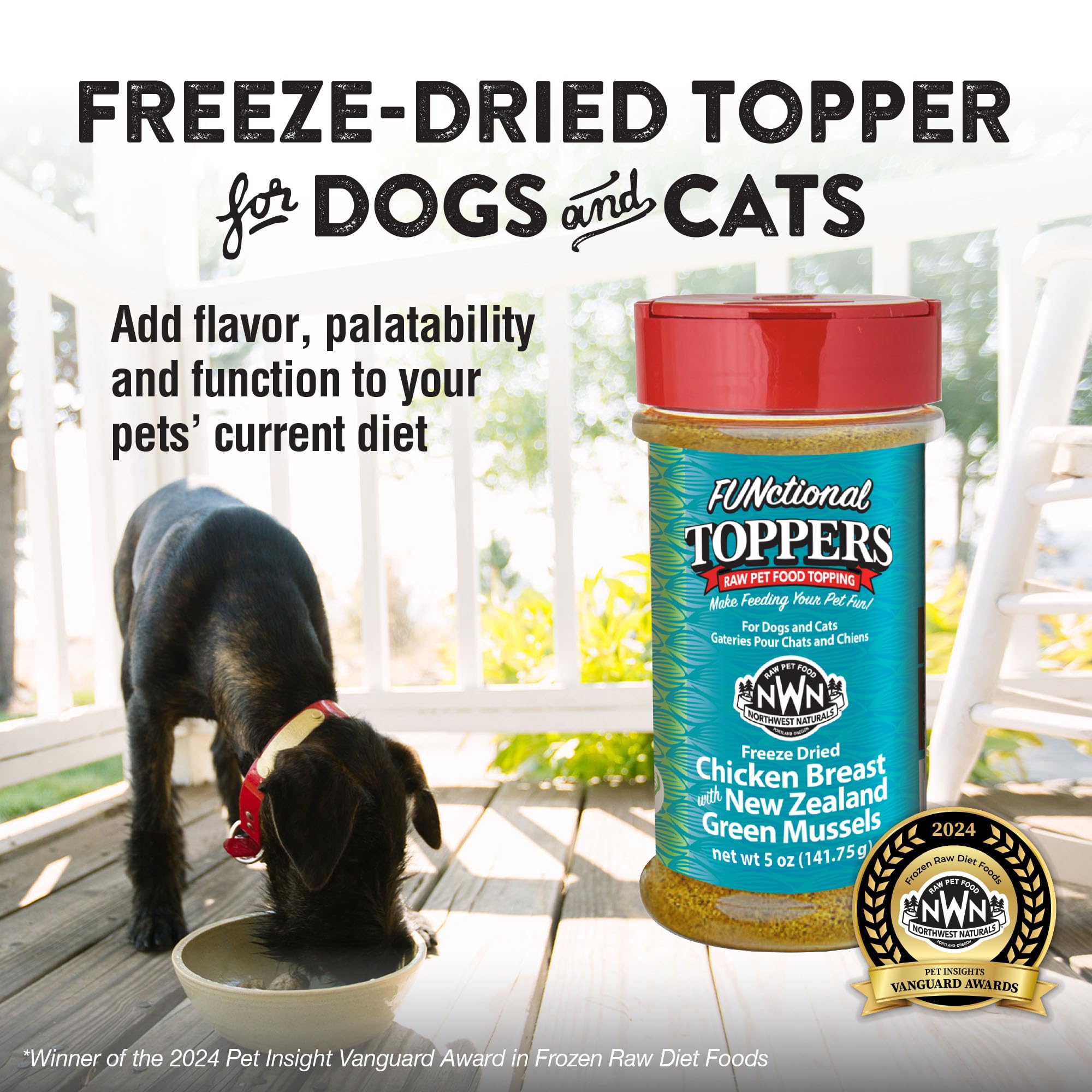 Close-up of freeze-dried chicken and mussels texture for dogs and cats