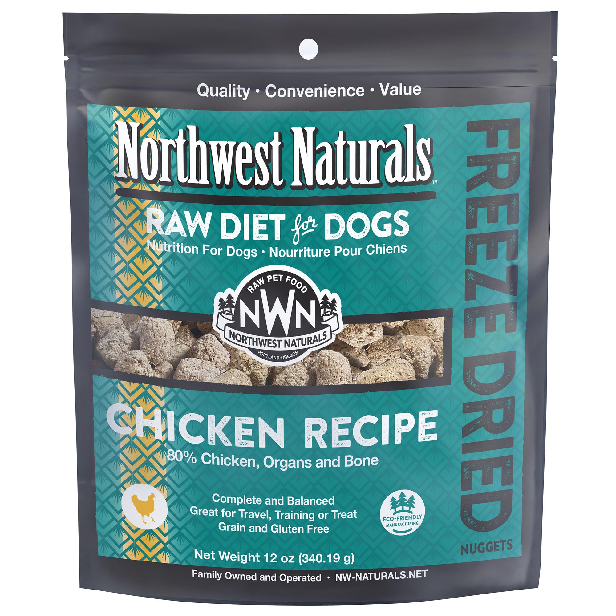 Northwest Naturals packaging shows premium, human-grade ingredients for dogs.