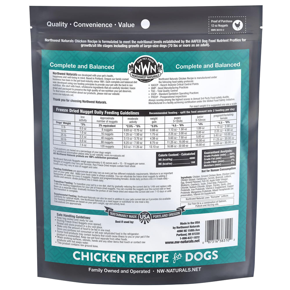 Northwest Naturals chicken nuggets from USA facilities with human-grade ingredients.