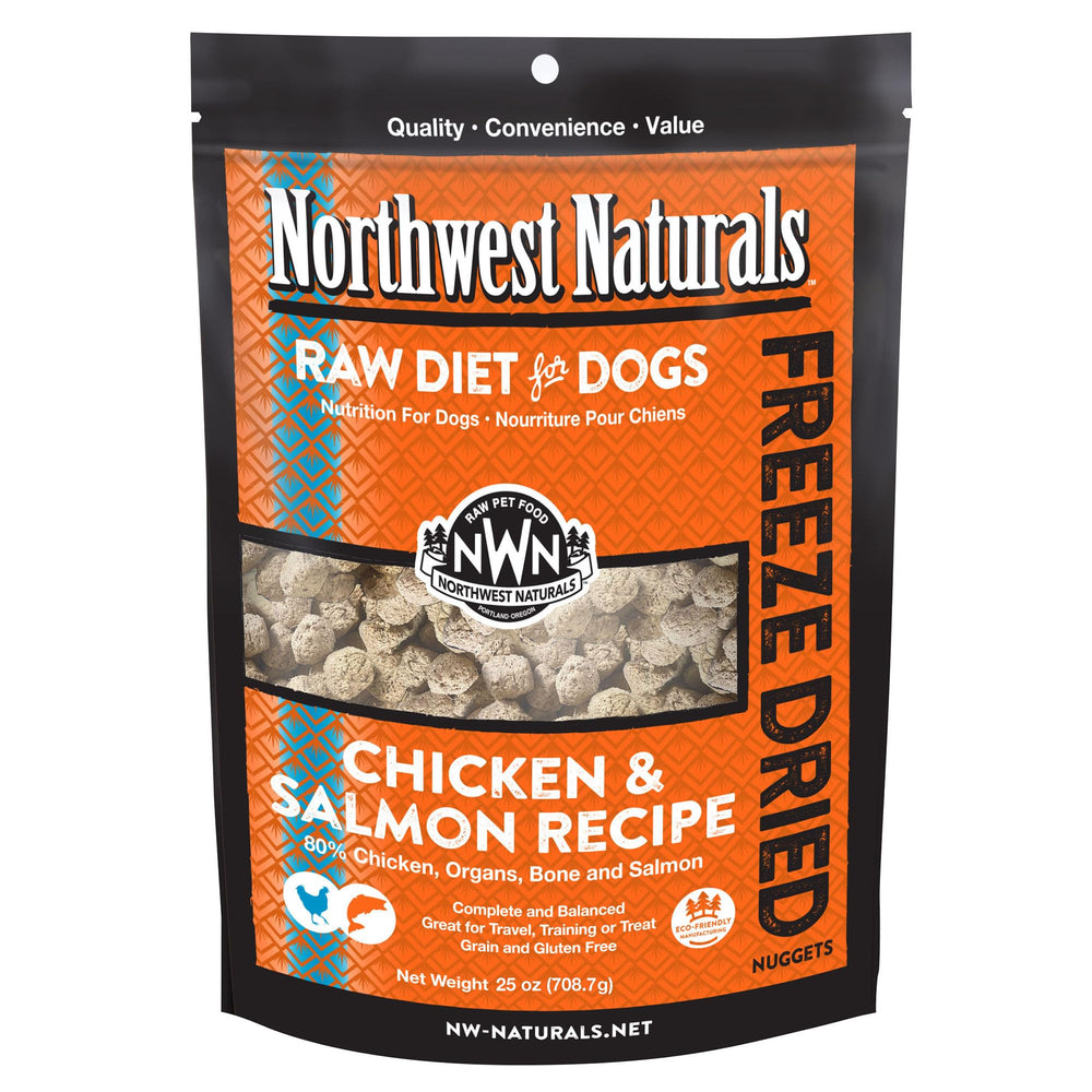Northwest Naturals Freeze-Dried Chicken Nuggets close-up, high-protein bite for active dogs.