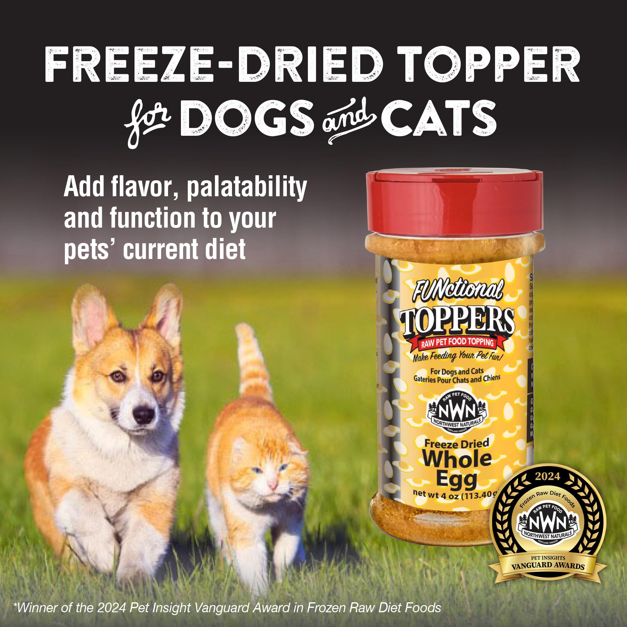 Northwest Naturals egg topper poured over kibble for added flavor and protein