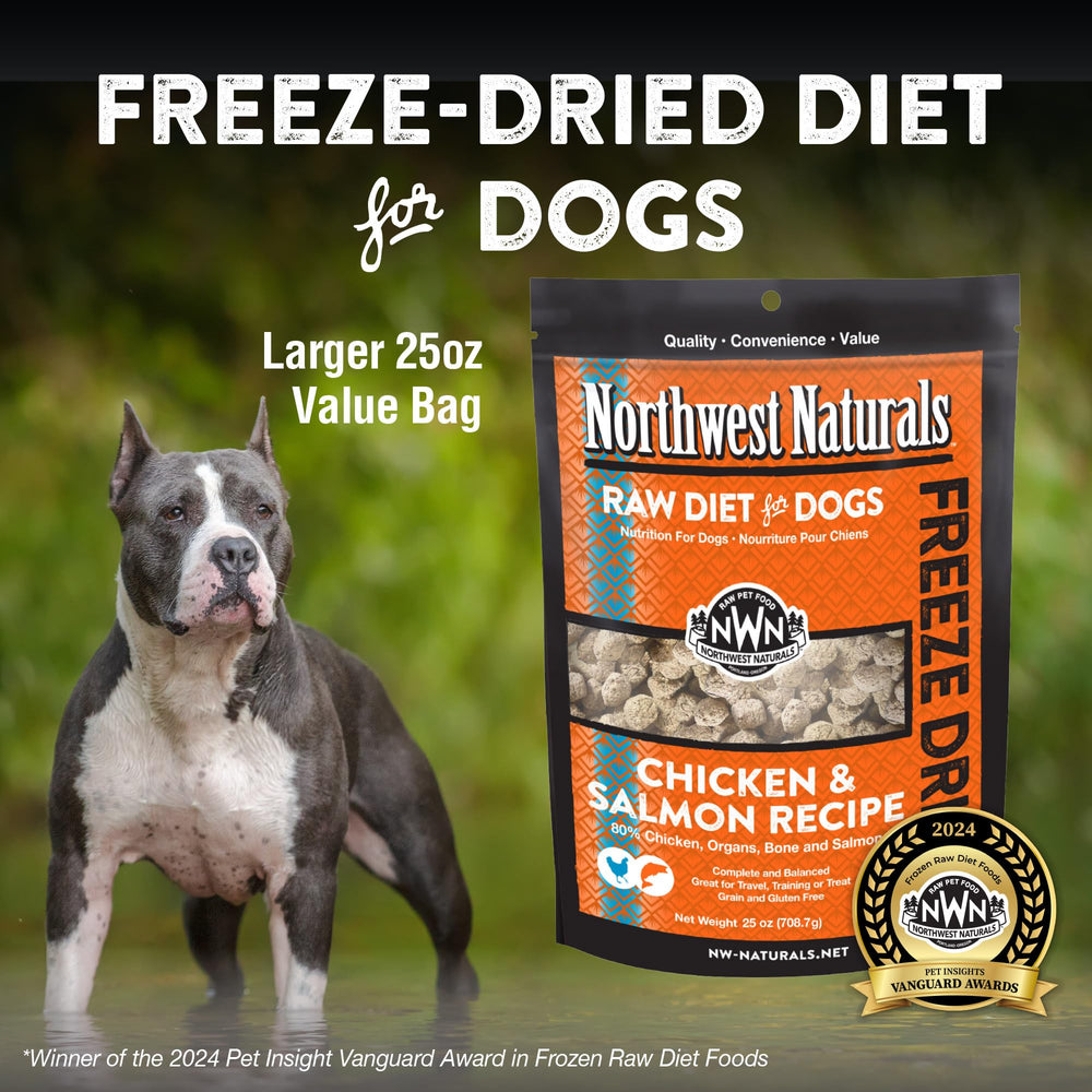 Northwest Naturals Freeze-Dried Salmon Nuggets close-up, omega-3-rich support for healthy skin and coat.