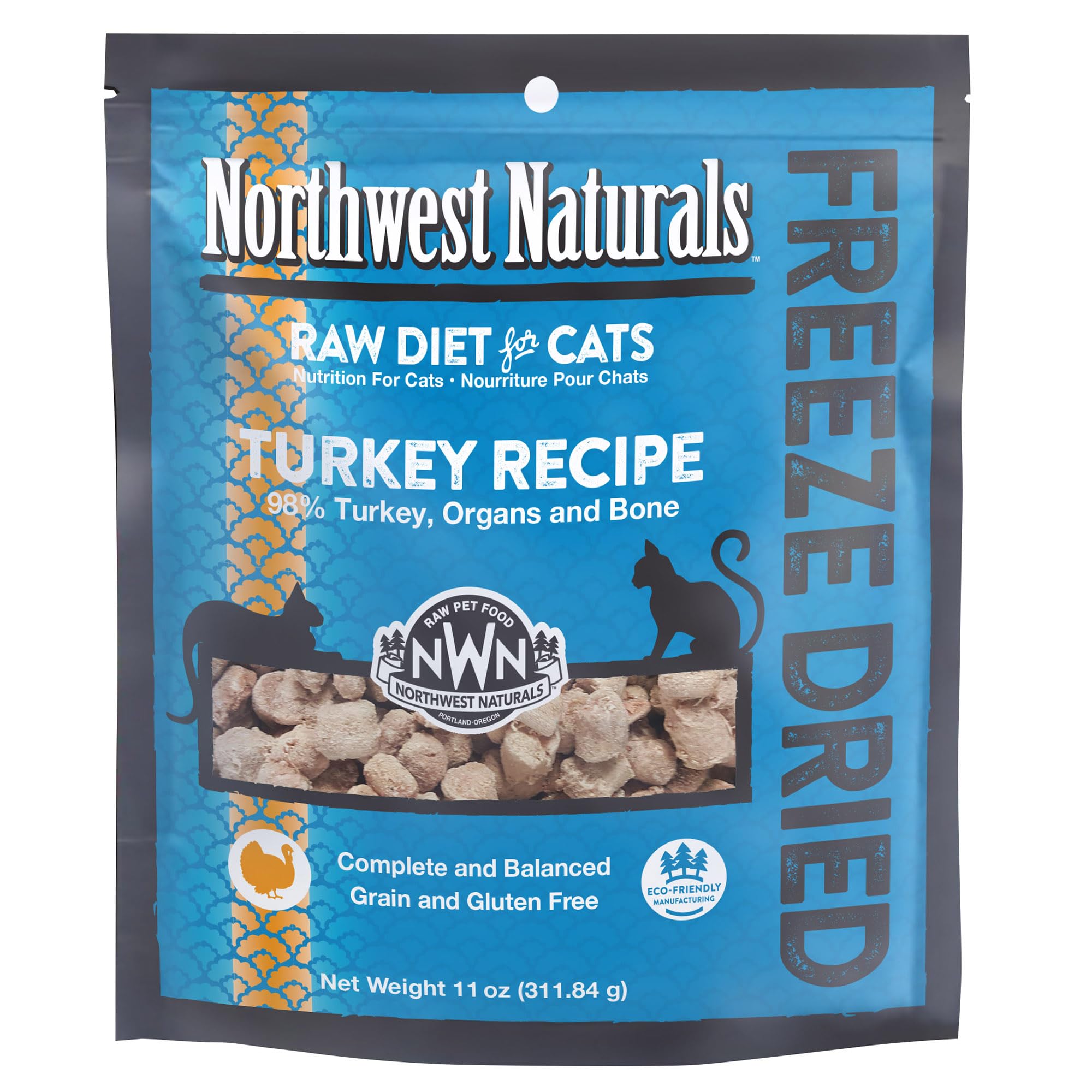 Northwest Naturals Freeze-Dried Turkey cat bites in bowl for picky eaters