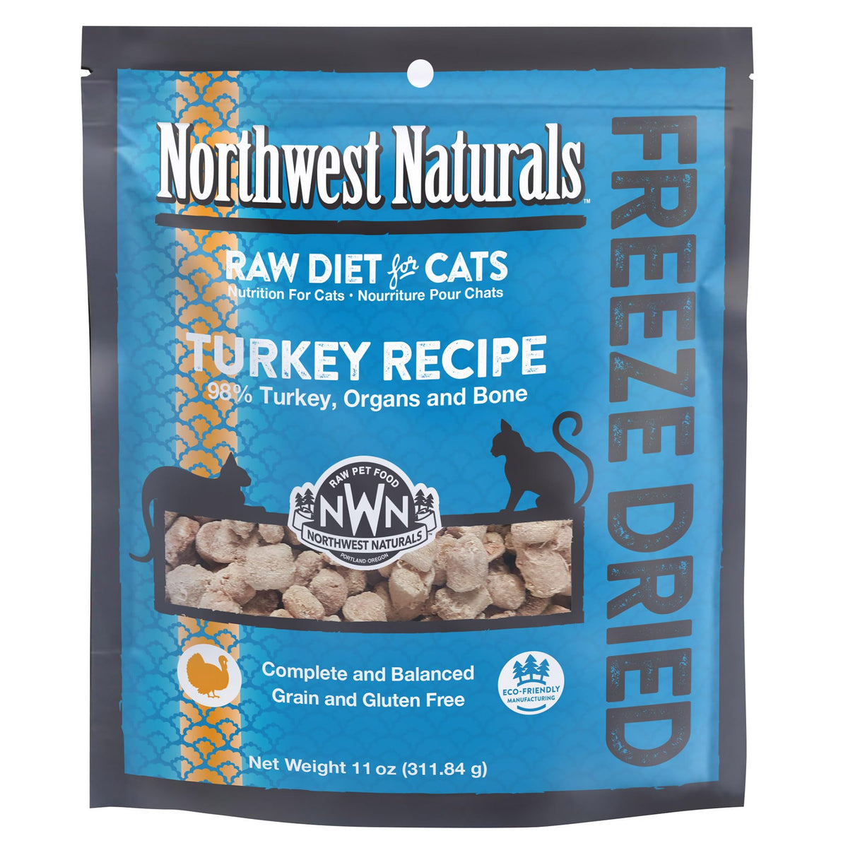 Northwest Naturals Freeze-Dried Turkey cat bites in bowl for picky eaters