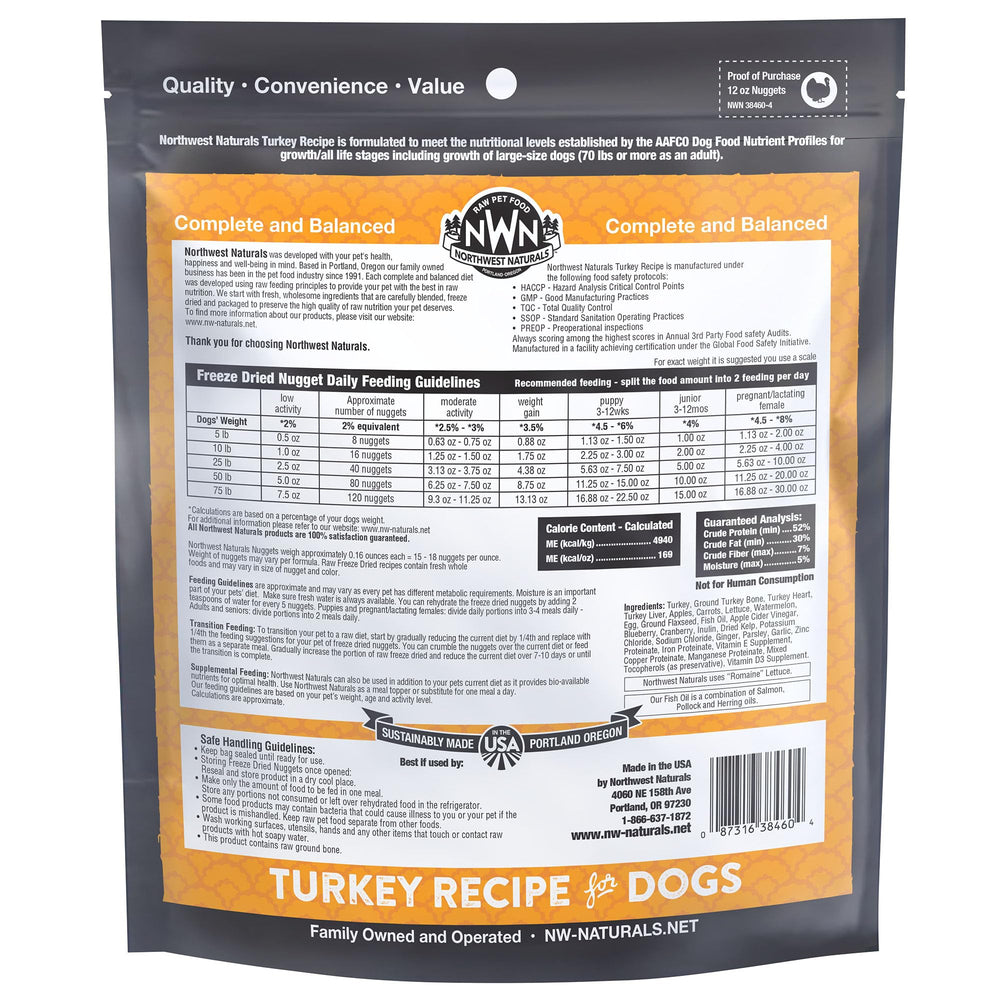 Northwest Naturals turkey dog food features grain-free formula for dogs with sensitive tummies.