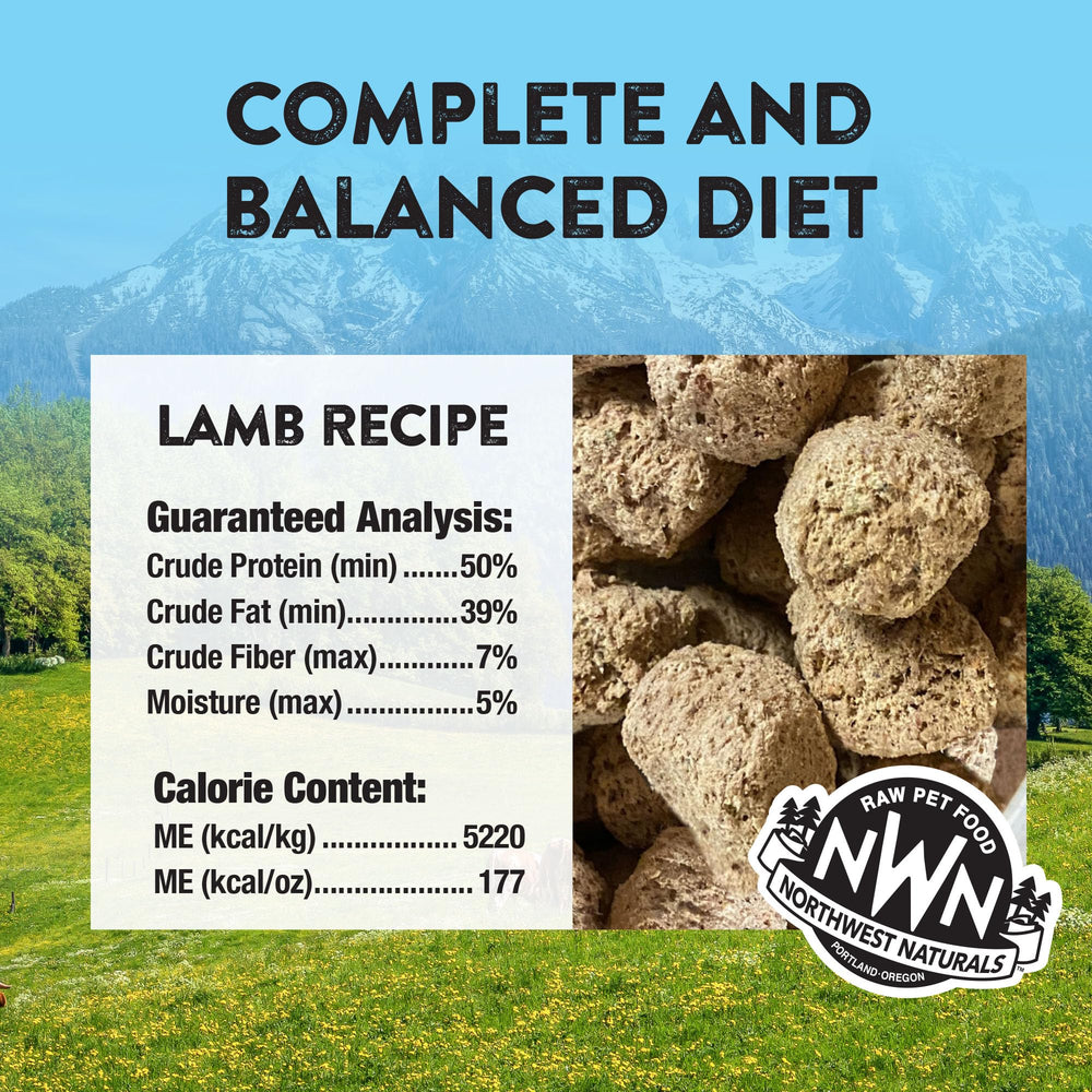 Northwest Naturals grain-free lamb formula supports digestion and coat health.