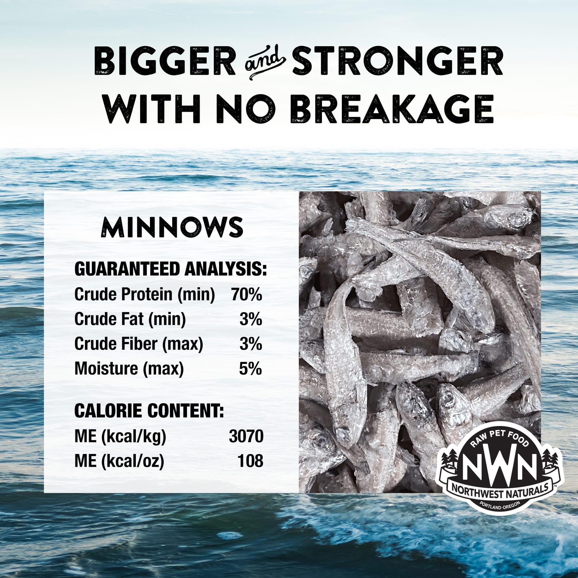 Northwest Naturals minnow treats close-up texture showing crisp freeze-dried surface.