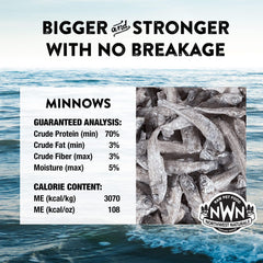 Northwest Naturals minnow treats close-up texture showing crisp freeze-dried surface.