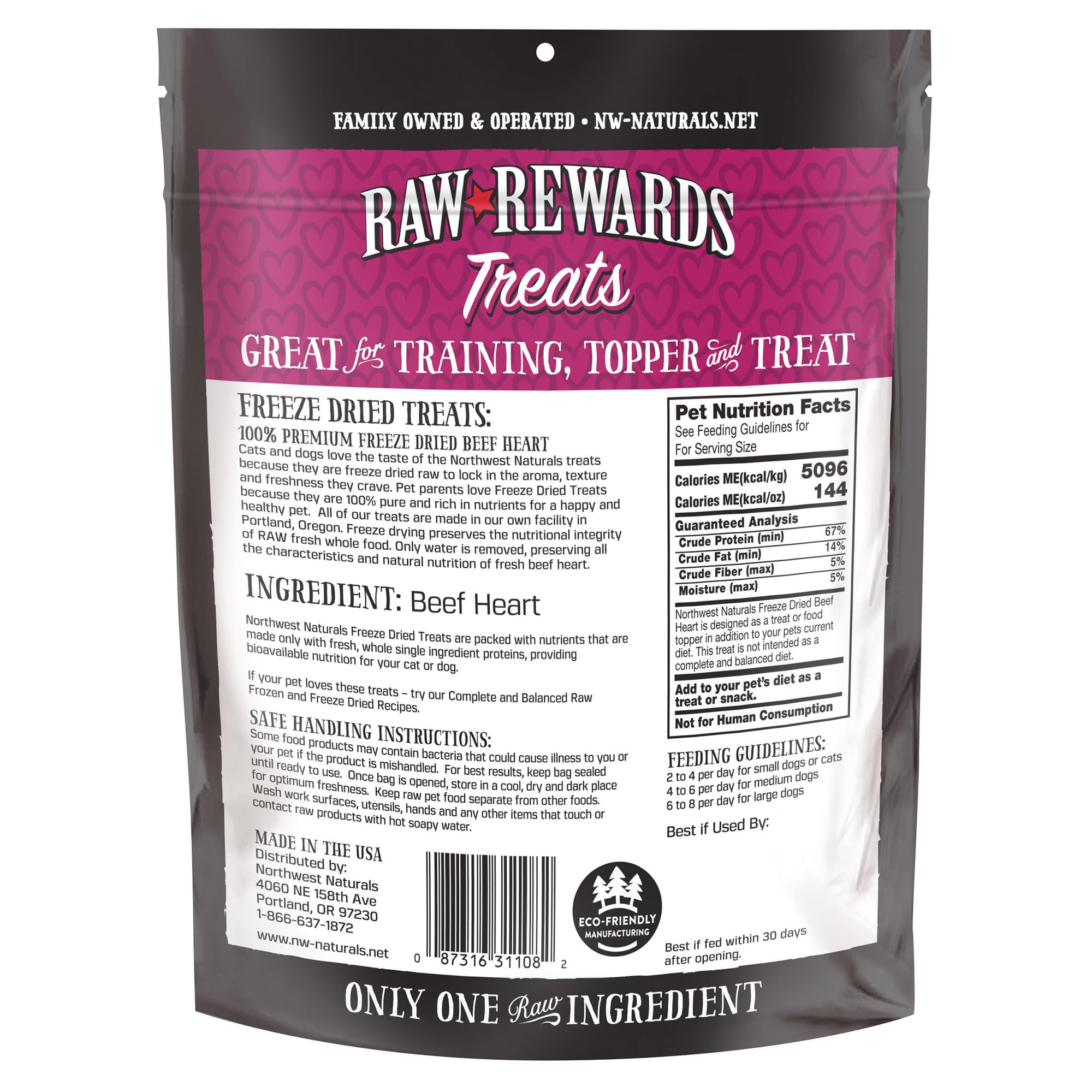 Northwest Naturals beef heart treats for picky eaters with meaty aroma.