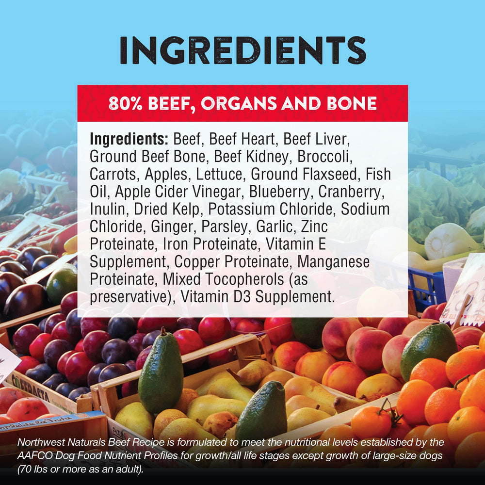 Northwest Naturals raw-diet ingredients close-up, highlighting human-grade quality.