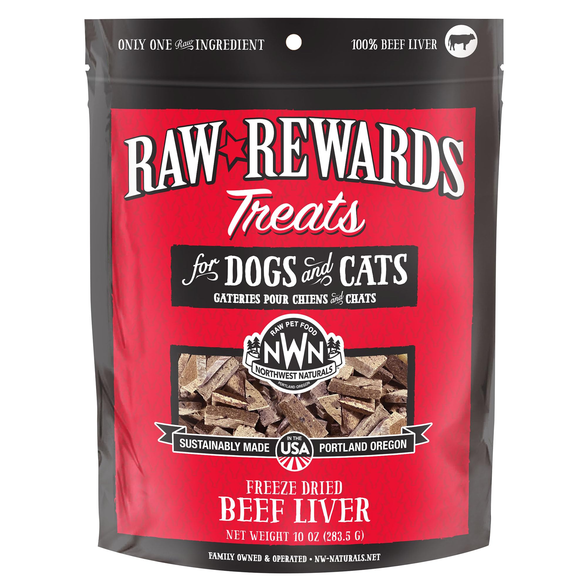 Northwest Naturals Raw Rewards beef liver front packaging showcases quality for pets.