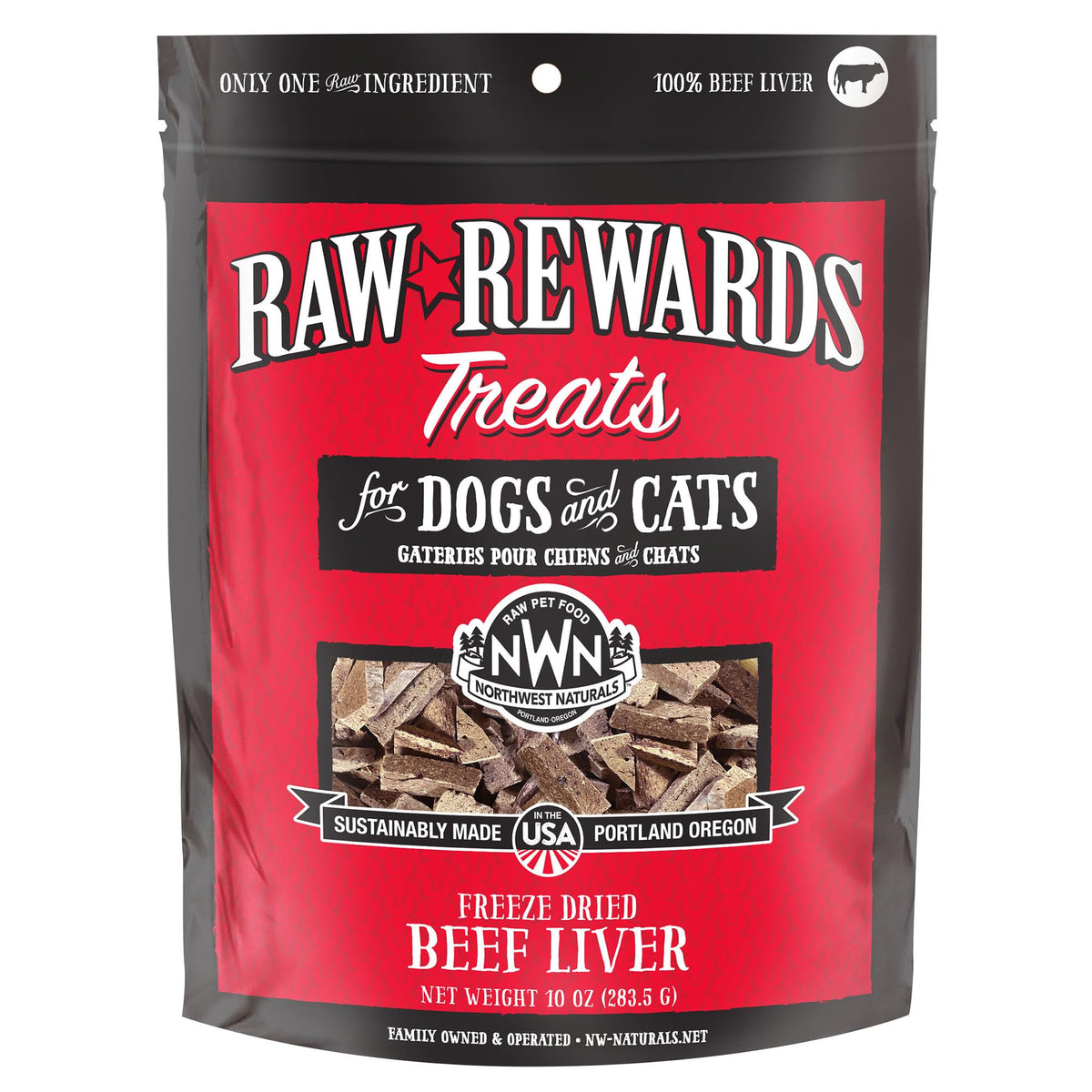 Northwest Naturals Raw Rewards beef liver front packaging showcases quality for pets.
