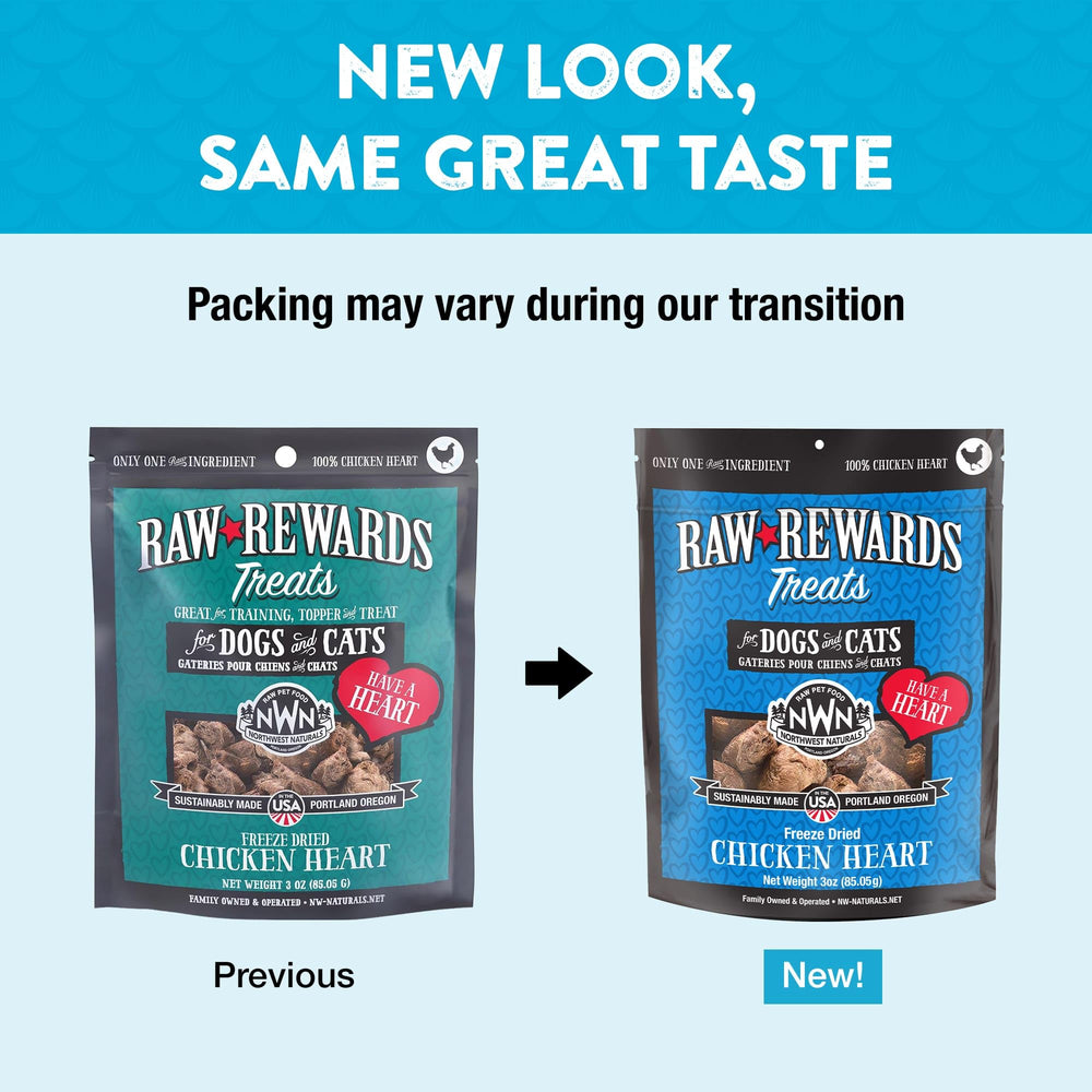 Close-up of Northwest Naturals Raw Rewards freeze-dried chicken heart treats in bite-sized pieces.