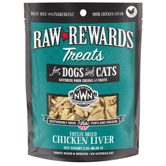 Northwest Naturals Raw Rewards chicken liver treats pack shot ideal bite-sized rewards for dogs and cats