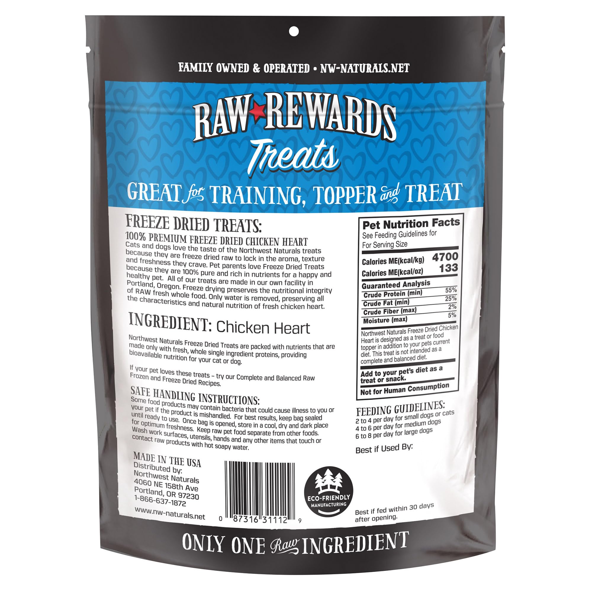 Made in USA badge on Northwest Naturals Raw Rewards packaging.