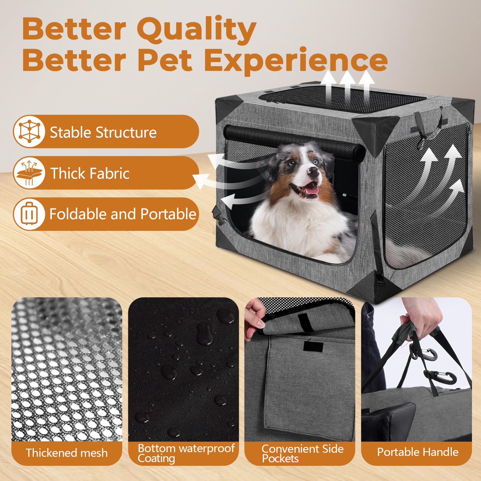 Nottia dog crate with ventilated mesh window for airflow.