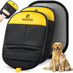 Noumii 2-pack pet hair removal glove front view for quick fur pickup.