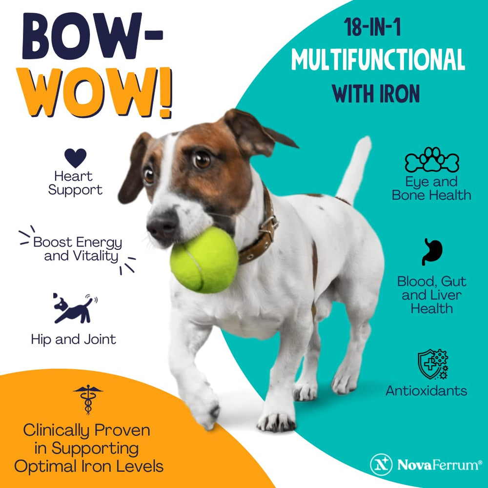 NovaFerrum Bow Wow 90-chew pack provides a multi-month supply.